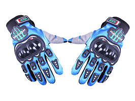 Мотоперчатки всесезонні короткі MONSTER (нубук, карбон, на липучці, сині, size XL) (код 2542)