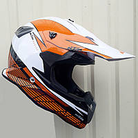 Мото шлем Эндуро KTM Бело-оранжевый Winter + очки перчатки и маска в подарок