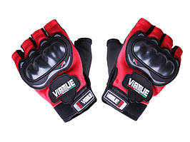 Мотоперчатки демісезонні без пальців VIRTUE YM001-15 (мембрана карбон, на липучці, червоні, size L) (код 2971)