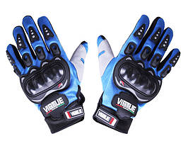 Мотоперчатки демісезонні короткі VIRTUE (нубук, карбон, на липучці, сині, size L) (код 2974)