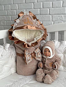 Зимовий набір на виписку з пологового будинку для новонародженого 3 предмета Зачарування зріст 56 см Lari Капучіно