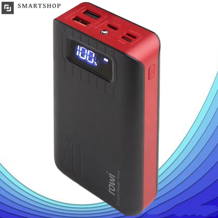Портативний зарядний пристрій PowerBank ROWI RW-P76DT 20000 mAh, Потужний Повербанк з ліхтариком та екраном
