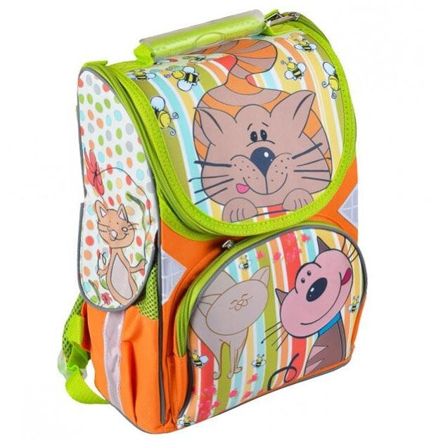 Рюкзак шкільний для дівчинки портфель до школи "Котик" ортопедична спинка, світловідбиваючі елементи