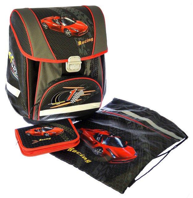 Рюкзак шкільний для хлопчика портфель у школу "Racing" +мішок для взуття+пенал плоский, ортопедична спинка