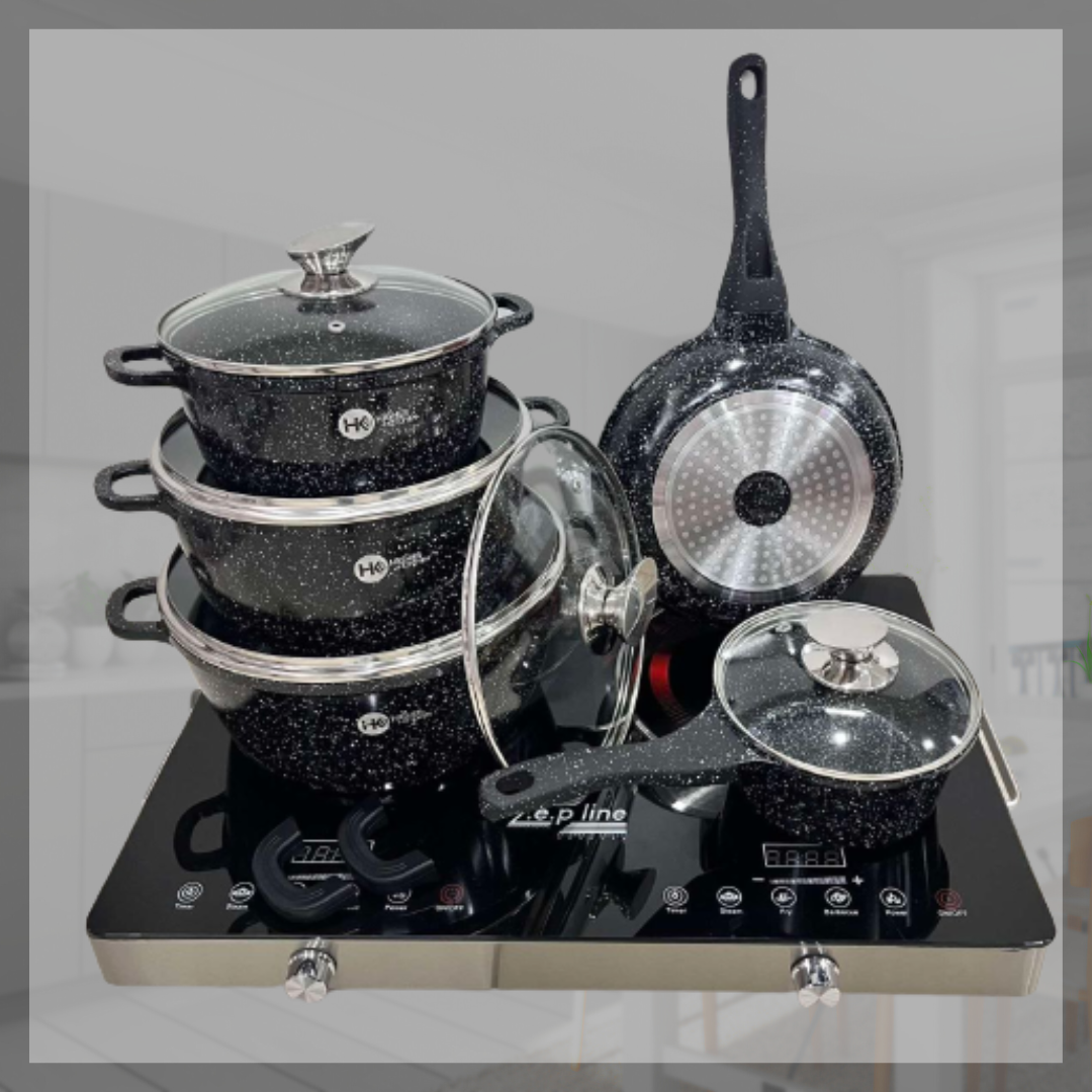 Набір каструль Highher Kitchen казани з мраморним антипригарним покриття і сковорода 12 предметів OS, фото 1