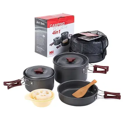 Набір туристичного посуду Naturehike NH15T203-G | На 3-4 особи, для приготування їжі на відкритому вогні і на пальнику, фото 1