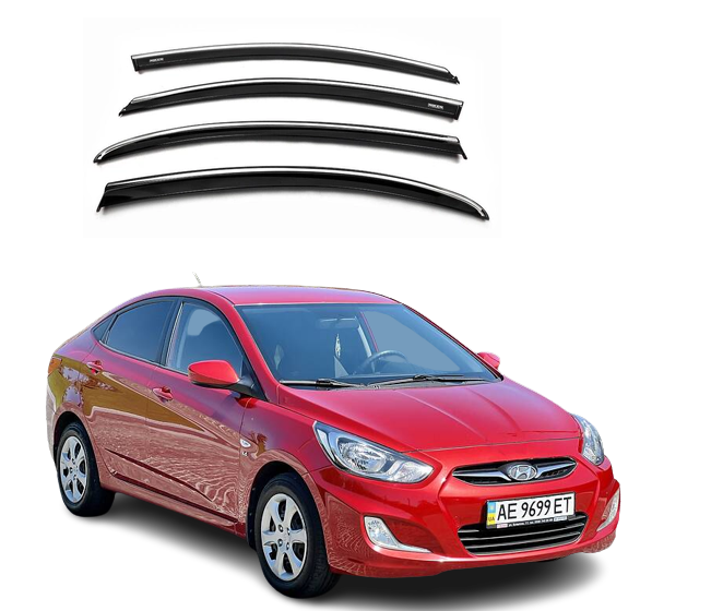 Дефлектори на вікна з Хром Молдингом Hyundai Accent 2011-2017 Седан Вітровики на вікна з Хром Молдингом