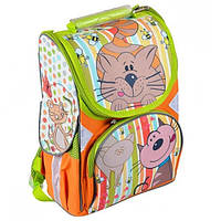 Рюкзак школьный для девочки портфель в школу "Котик" ортопедическая спинка, светоотражающие элементы