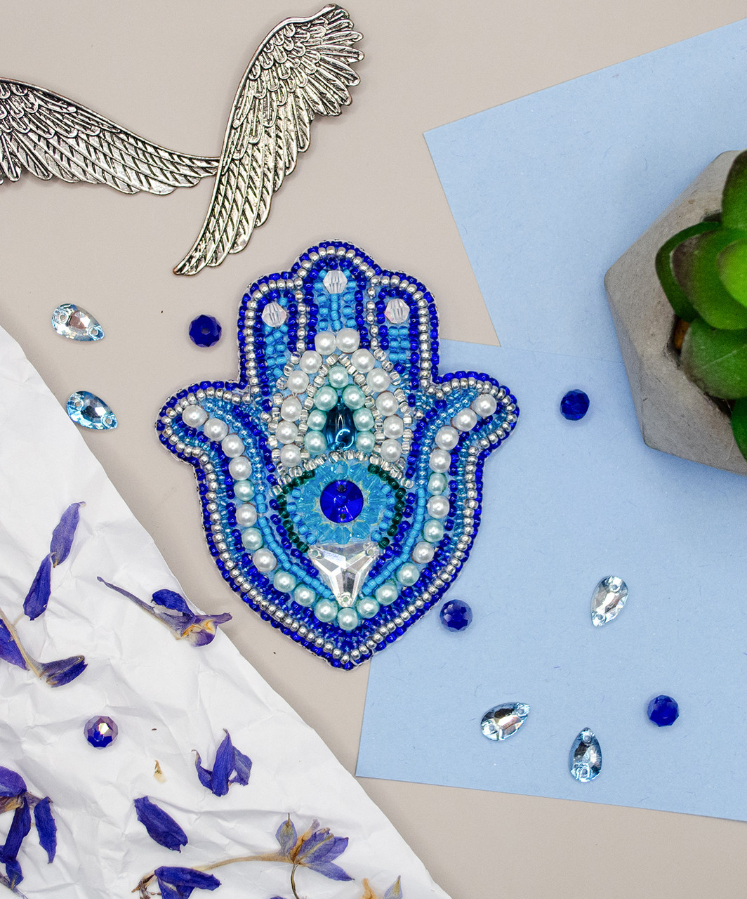 Набір для вишивки бісером прикраси Амулет Хамса (7,1 х 8,2 см) Абрис Арт AD-220, фото 1