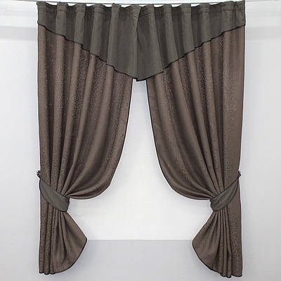 Кухонні (270х170см.) шторки "Адель". Колір какао з темно-сірим. Код 092к 52-0111