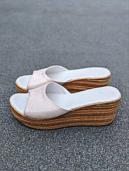 STTOPA Розміри 36-41. Шльопанці шкіряні. Танкетка 7,5 см. 123-3641-7 Рожеві