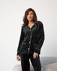 Костюм домашній ВЕЛЮР ПЛЮШ ГУДЗИКИ 2-ка штани та жакет ЧОРНИЙ