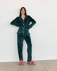 Костюм домашній ВЕЛЮР ПЛЮШ ГУДЗИКИ 2-ка штани та жакет СМАРАГД