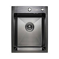 Кухонная мойка Platinum Handmade PVD черная HSBB 400х500х230 (с креплением+полная комплектация)