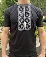 Футболка-вишиванка чоловіча "Тризуб" чорний, фото 2