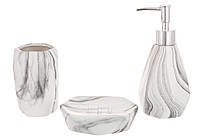 Набір для ванної з 3 предметів мармур (мильниця, дозатор, склянка) кераміка