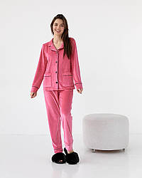 Костюм домашній ВЕЛЮР ПЛЮШ ГУДЗИКИ 2-ка штани та жакет КОРАЛ