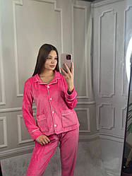 Костюм домашній ВЕЛЮР ПЛЮШ ГУДЗИКИ 2-ка штани та жакет МАЛИНА