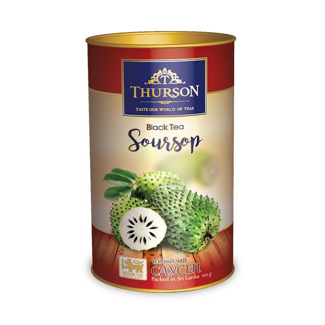 Чай чорний Thurson Soursop листовий зі шматочками саусепа 100 грамів у подарунковому пакованні, фото 1
