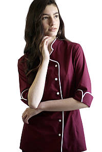 Китель кухаря жіночий Lux Form «Гранд» бордовий, на кнопках, рукав 3/4
