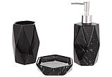 Набір для ванної кімнати з 3 предметів чорний мармур (мильниця, дозатор, склянка) кераміка, фото 2