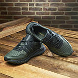 Чоловічі кросівки шкіра сітка Adidas для міста, кроси повсякденні з тканинним верхом кольору хакі на літо взуття *386-зел-сет*, фото 5