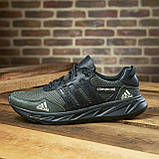Чоловічі кросівки шкіра сітка Adidas для міста, кроси повсякденні з тканинним верхом кольору хакі на літо взуття *386-зел-сет*, фото 6