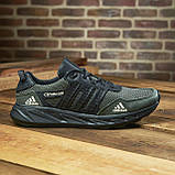 Чоловічі кросівки шкіра сітка Adidas для міста, кроси повсякденні з тканинним верхом кольору хакі на літо взуття *386-зел-сет*, фото 7