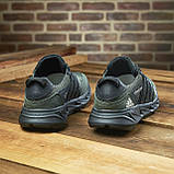 Чоловічі кросівки шкіра сітка Adidas для міста, кроси повсякденні з тканинним верхом кольору хакі на літо взуття *386-зел-сет*, фото 9
