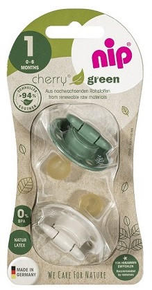 Пустушка NIP Вишенька Зелена Серія 2шт латекс 0-6 міс green/beige