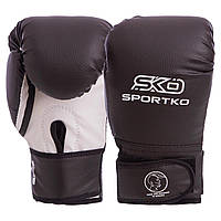 Перчатки боксерские Кожвинил на липучке SPORTKO (р-р 8-12oz, черный)