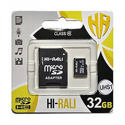 Картка пам'яті microSDHC, 32 Gb, UHS-I, Hi-Rali, SD-адаптер (HI-32GBSD10U1-01)
