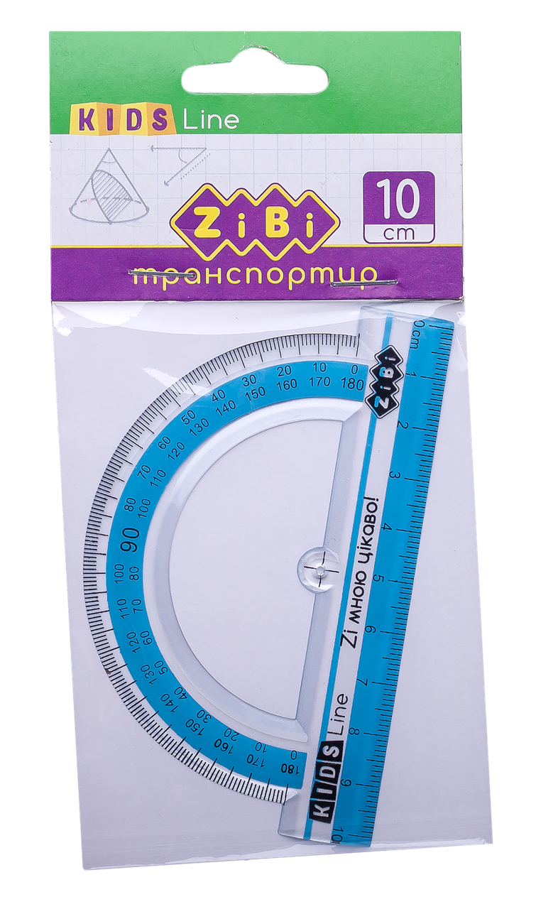Транспортир "Zibi" 180* 100мм,з блакитною смужкою  ZB.5640-14