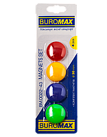 Магніти для дошки "Buromax" 3см 4шт BM.0022-43