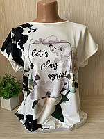 Оригинальная летняя женская светлая футболка с красивым цветочным принтом,размер 50