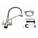 Змішувач для кухні на дві води Frap F4374-5, сатин/сірий, фото 3