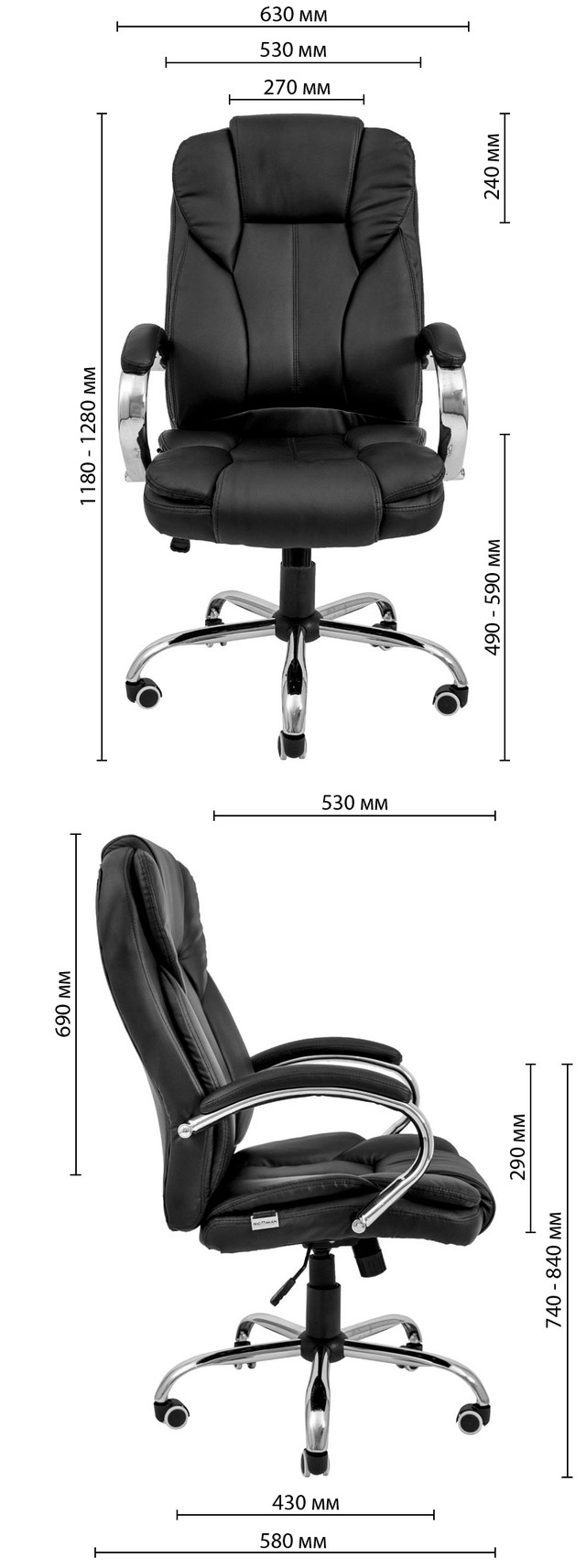 Крісло Гранде – комплектація Хром – механізм М-1 – оббивка Чорна