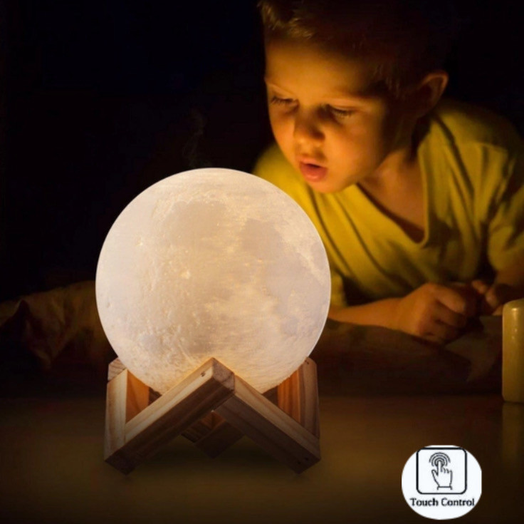 3D Нічник світильник місяць Moon Touch Control 15 см, фото 1
