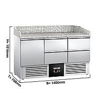 Холодильный стол с бортом для пиццы ECO 1,4 x 0,7м /1 дверь/ 4 выдвижных секции / объем: 368 л GGM Gastro