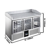 Холодильный стол с бортом PREMIUM 1,4 x 0,7 m / объем: 368 л / 3 стекл.двери GGM Gastro