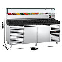 Холодильный стол для пиццы со стекл.витриной PREMIUM - 2,0 x 0,8 m/ 2 двери/7 нейтральных выдвижных секции GGM