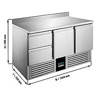 Холодильный стол с бортом PREMIUM - 1,37 x 0,7 m / 2 двери, 2 выдвижн.секции / объем: 368 л GGM Gastro