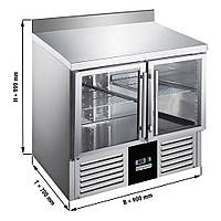 Холодильный стол с бортом PREMIUM - 0,9 x 0,7 m / 2 стекл.двери / объем: 240 л GGM Gastro