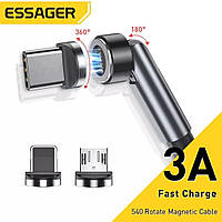 Кабель для зарядки телефона магнитный Essager rotation 540° USB 3 в 1: Type-С, Micro, lighting. 1 метр.