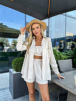 Літній жіночий костюм трійка сорочка, топ і шорти американський креп Dv5524, фото 3