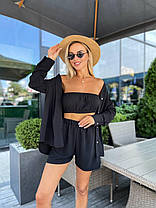 Літній жіночий костюм трійка сорочка, топ і шорти американський креп Dv5524, фото 5