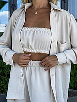 Літній жіночий костюм трійка сорочка, топ і шорти американський креп Dv5524, фото 4