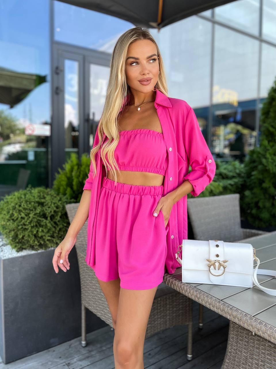 Літній жіночий костюм трійка сорочка, топ і шорти американський креп Dv5524