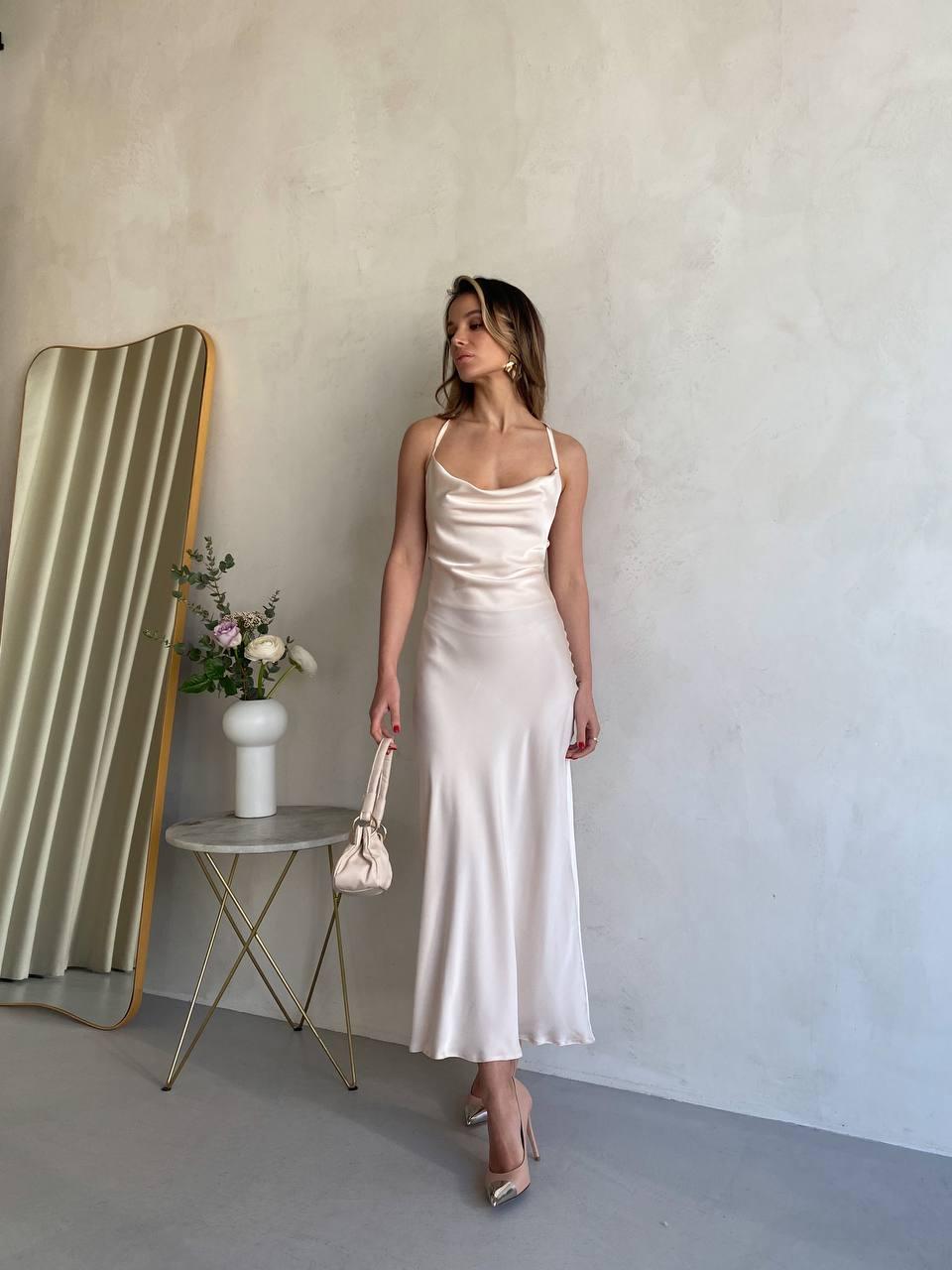 Ніжна жіноча шовкова сукня комбінація Нінель New з відкритою спиною різні кольори Smdi7736