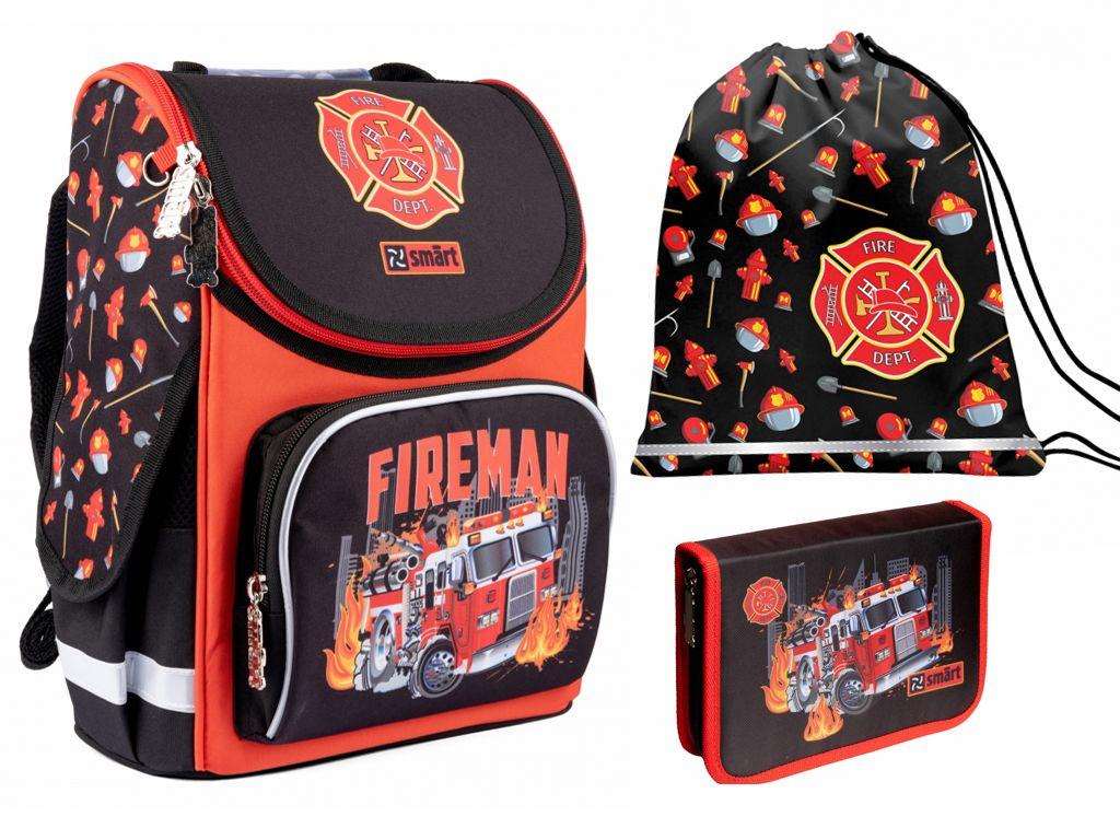 Набір: рюкзак ортопедичний + сумка для взуття + пенал «1 Вересня Smart» PG-11 "Fireman" 559015-1